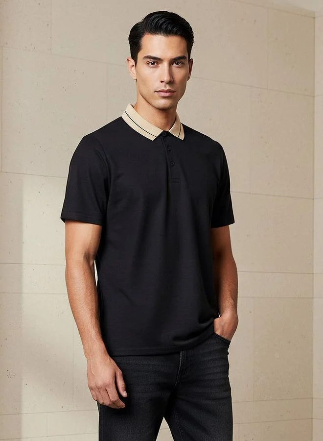 سبلاش فيڤ Men Short Sleeves Contrast Collar Polo T-shirt